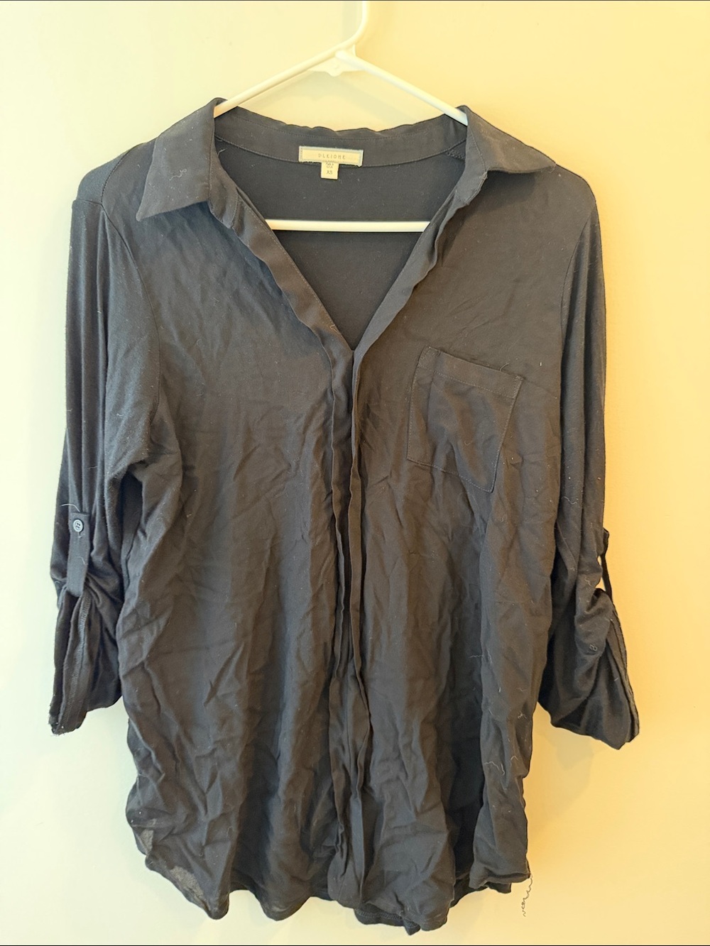 Pleione Black Button-Front Lightweight Blouse